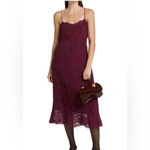 FARM Rio Red Midi Dress with Lace Details